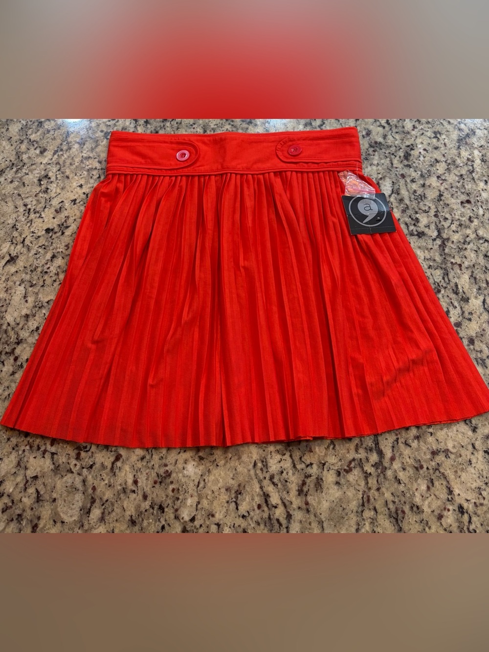 Apostrophe Bright Red Pleated Mini Skirt with Button Detail Waistband